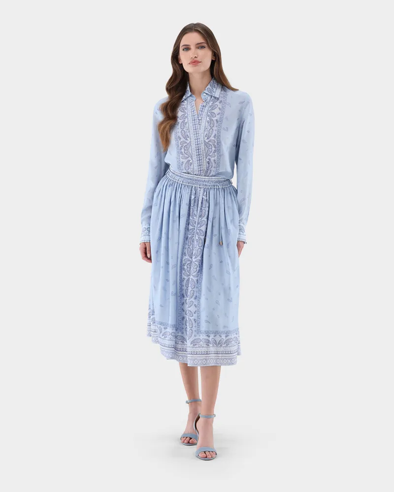 van Laack Midi-Rock aus Seide mit Druck Blau