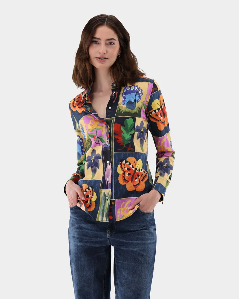 van Laack Hemdbluse tailliert mit Druck Grün