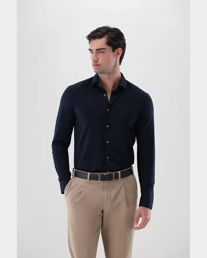 van Laack Jerseyhemd mit Kaschmir Blau