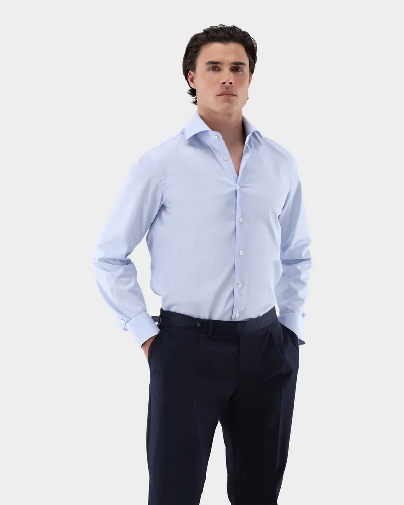 van Laack Gestreiftes Bügelfreies Hemd Tailor Fit Blau