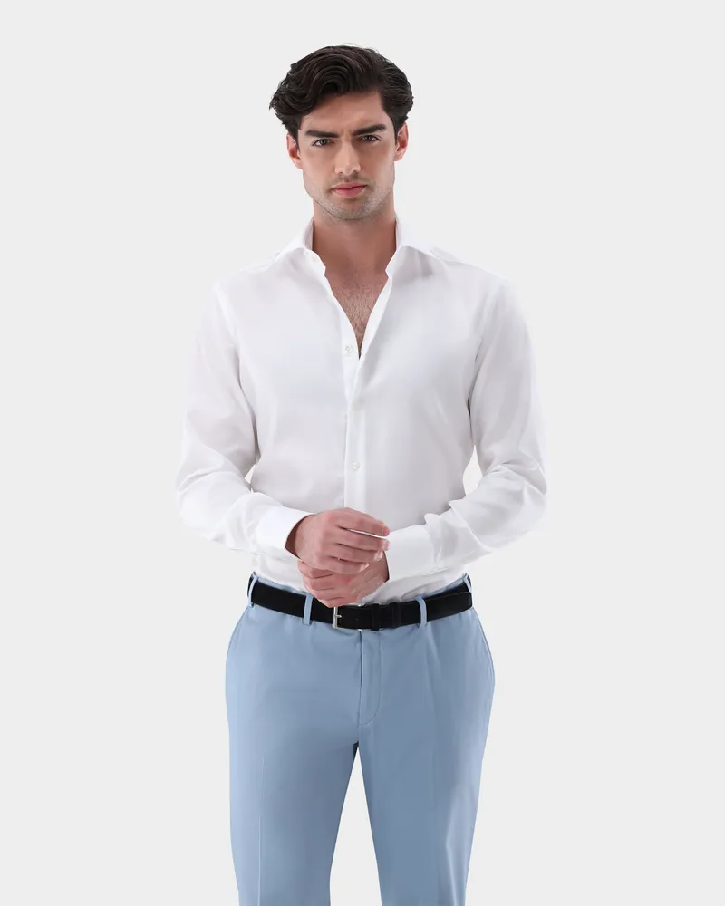 van Laack Bügelfreies Businesshemd aus Natté-Gewebe Tailor Fit Weiß