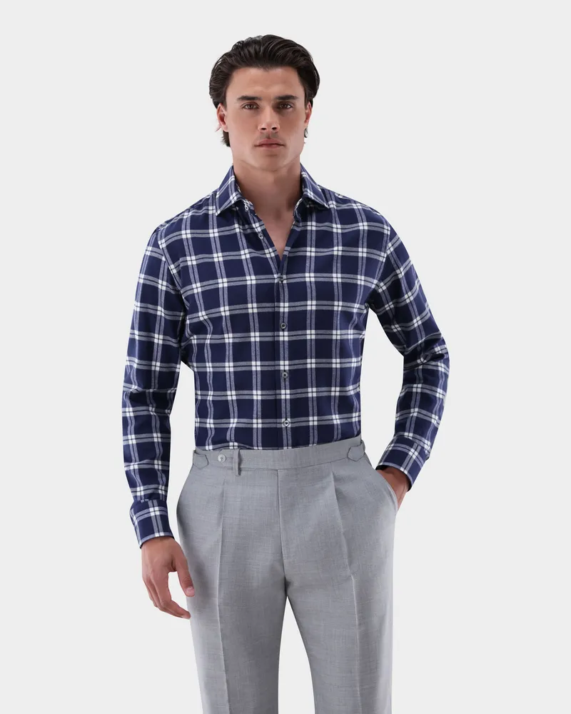 van Laack Flanellhemd kariert Tailor Fit Blau