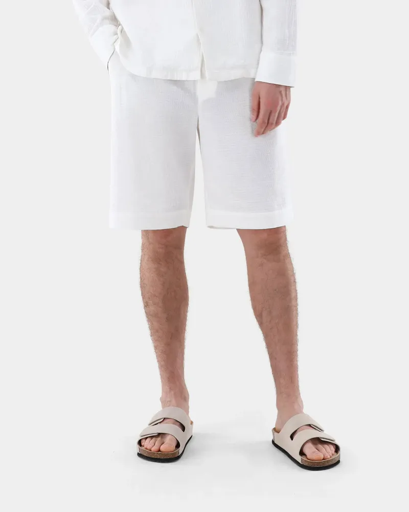 van Laack Shorts aus Leinen und Baumwolle mit Struktur Cremefarben