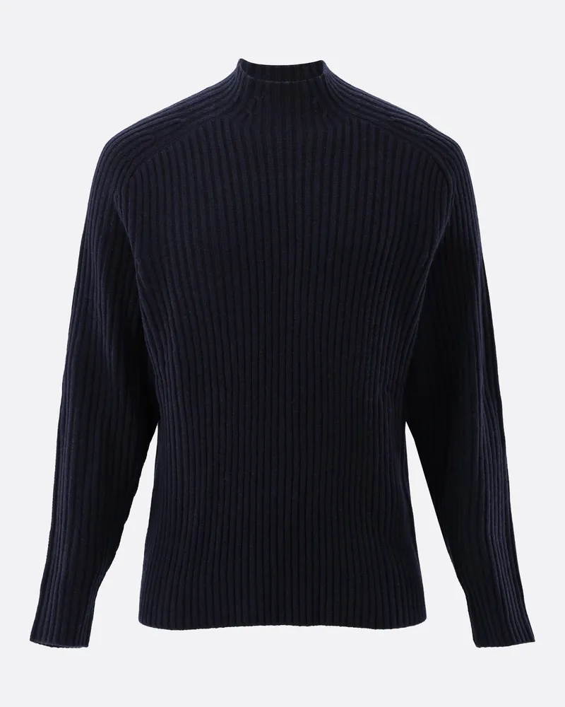 van Laack Stehkragenpullover gerippt mit Wolle und Kaschmir Blau