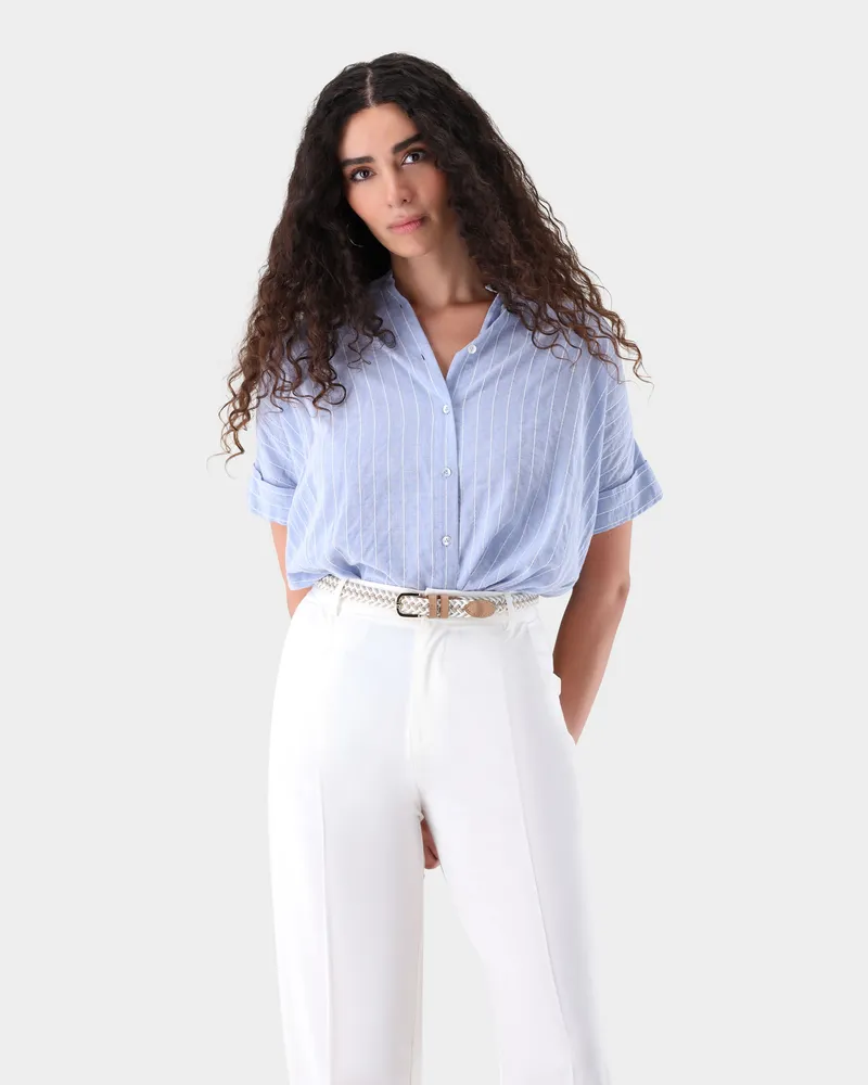 van Laack Kurzarm Hemdbluse mit lockerem Schnitt Blau