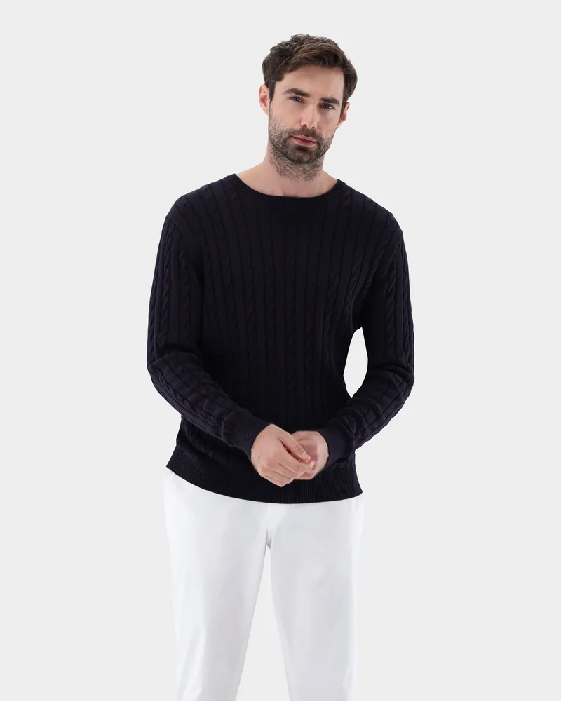 van Laack Zopfstrick-Pullover mit Seide und Baumwolle Blau