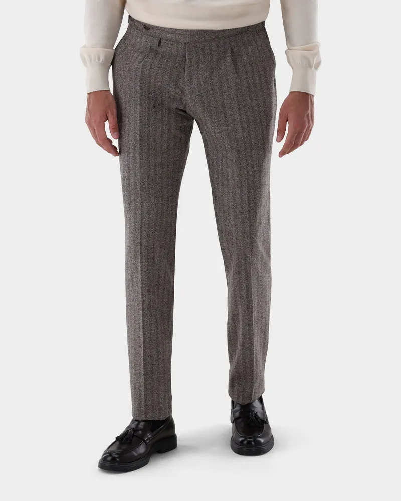 van Laack Hose aus Wolle mit Bundfalte und Fischgrät-Muster Beige