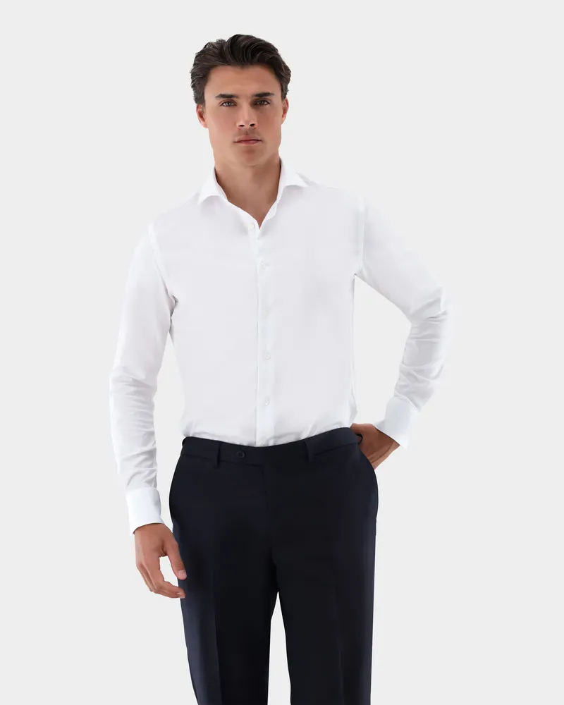 van Laack Hybridshirt Bügelfrei mit Jerseyeinsatz Slim Fit Weiß