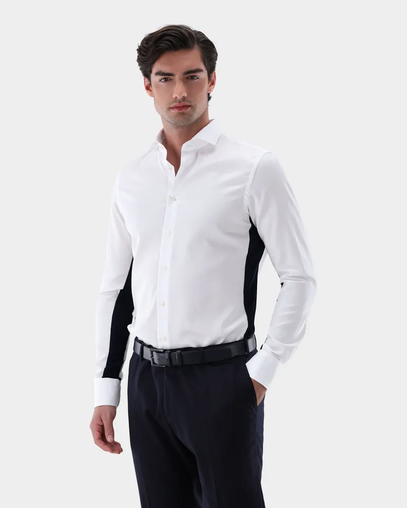 van Laack Bügelfreies Hybridshirt mit Jerseyeinsatz Slim Fit Weiß