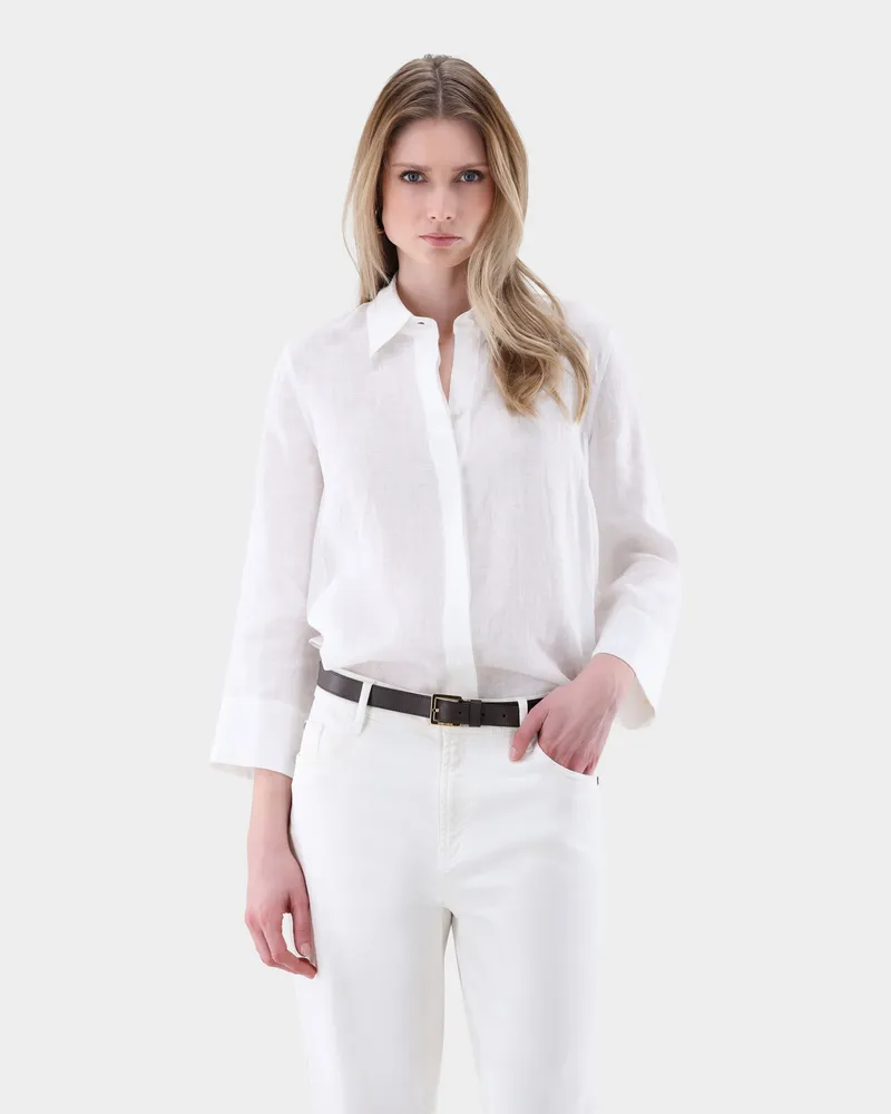 van Laack Hemdbluse aus Leinen mit Seitenschlitzen Weiß