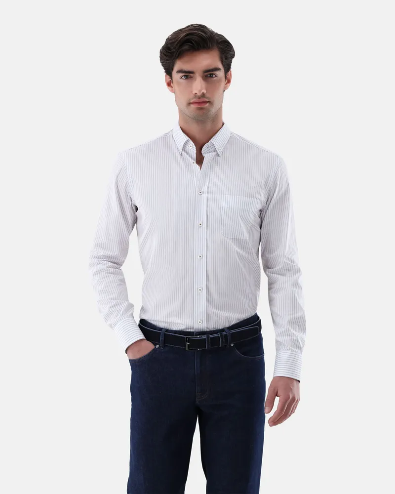 van Laack Hemd mit Button Down Kragen Tailor Fit Weiß