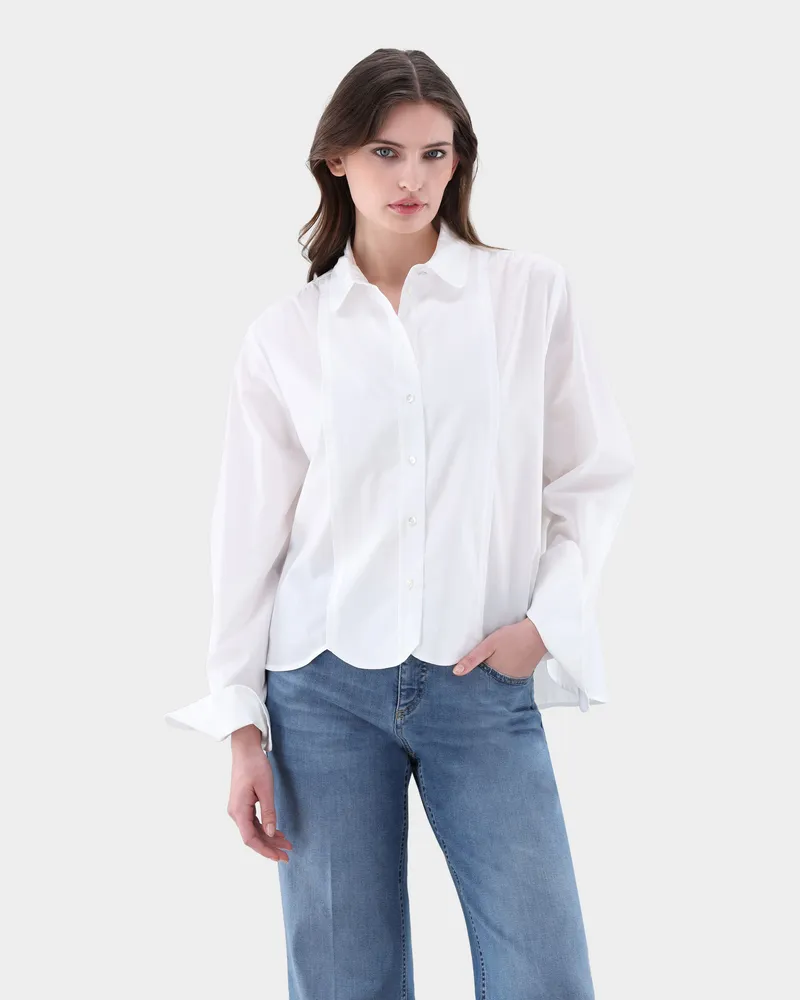 van Laack Lockere Cropped Bluse Weiß