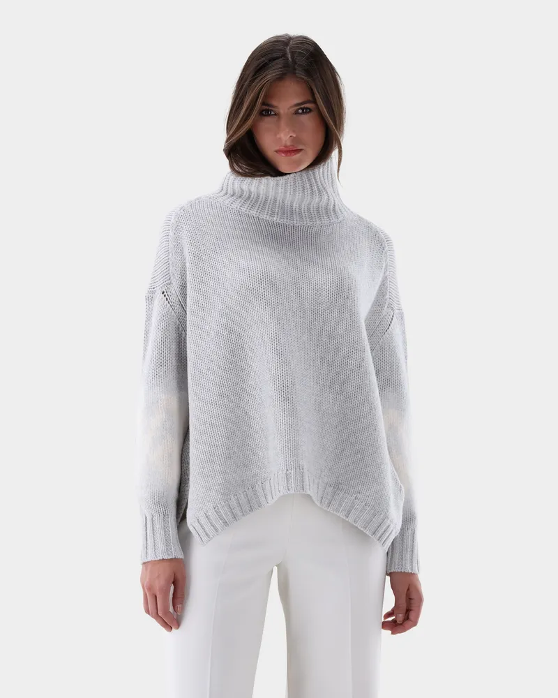 van Laack Rollkragenpullover oversized mit Muster an Ärmeln Grau