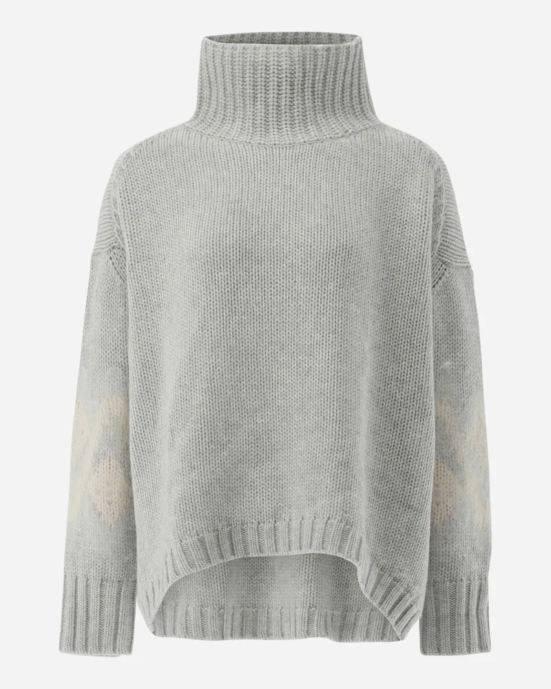 van Laack Rollkragenpullover oversized mit Muster an Ärmeln Grau