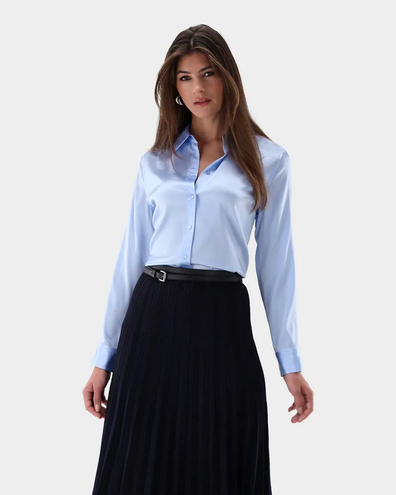 van Laack Hemdbluse aus Seide tailliert Blau