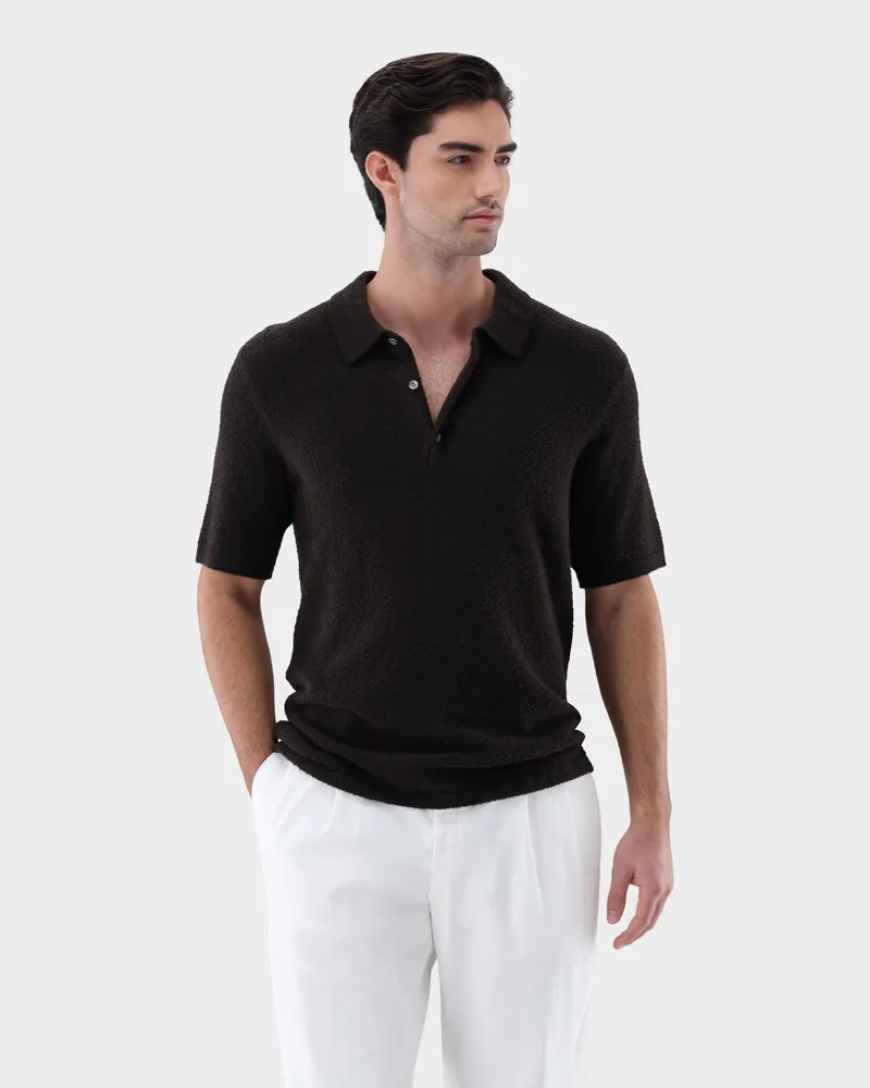 van Laack Poloshirt aus Bouclé-Strick Beige