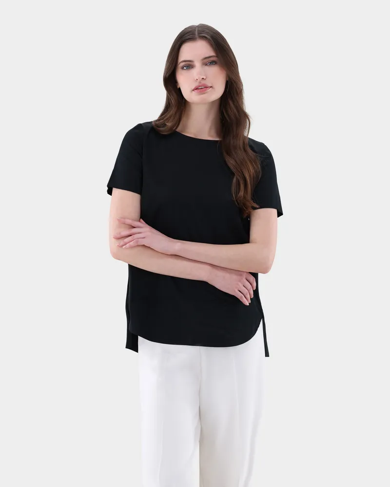 van Laack Kurzarm Bluse mit U-Ausschnitt Schwarz