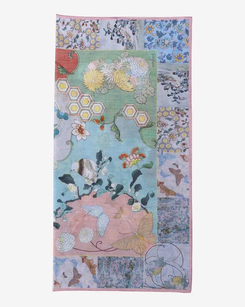 van Laack Schal mit einfarbiger Bordüre Blau