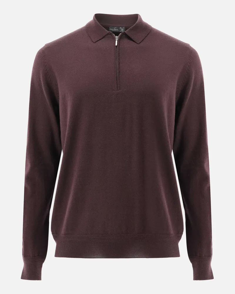 van Laack Poloshirt Langarm mit Reißverschluss aus merzerisierter Wolle Rot