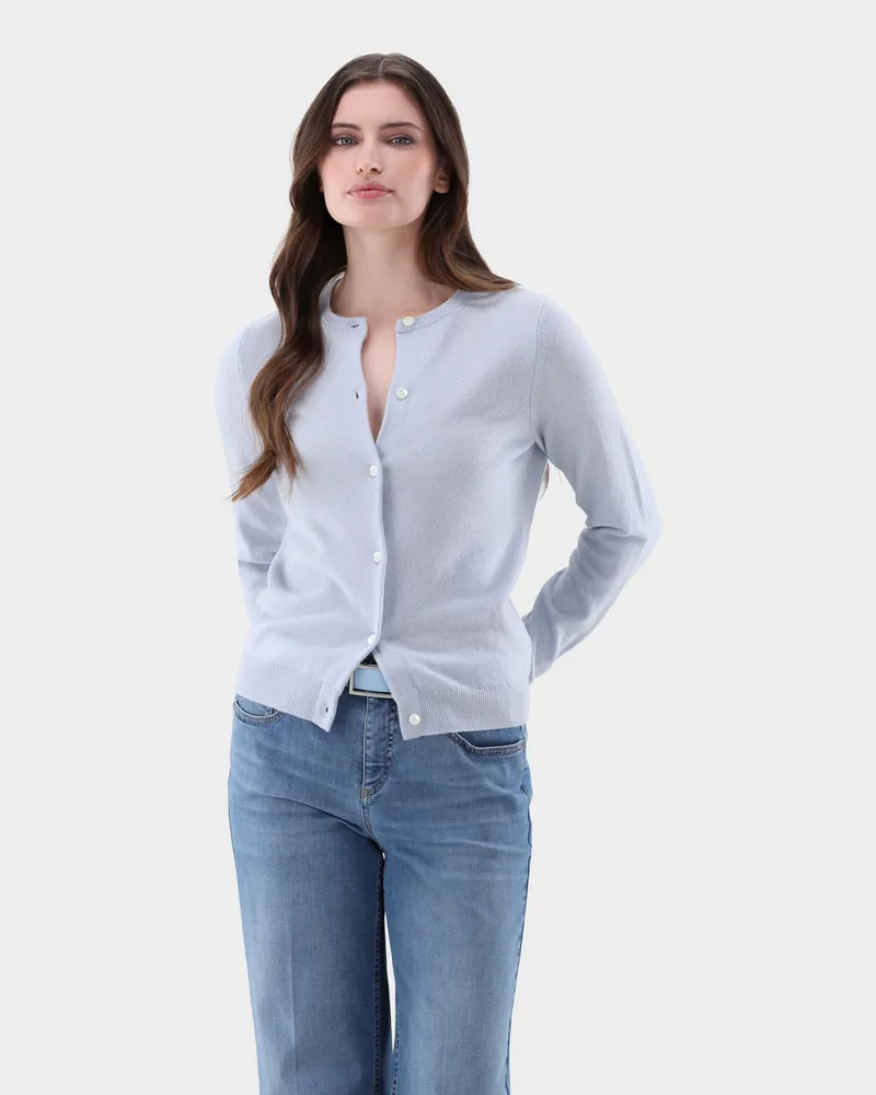 van Laack Kaschmir Strickjacke mit Rundhalsausschnitt Blau