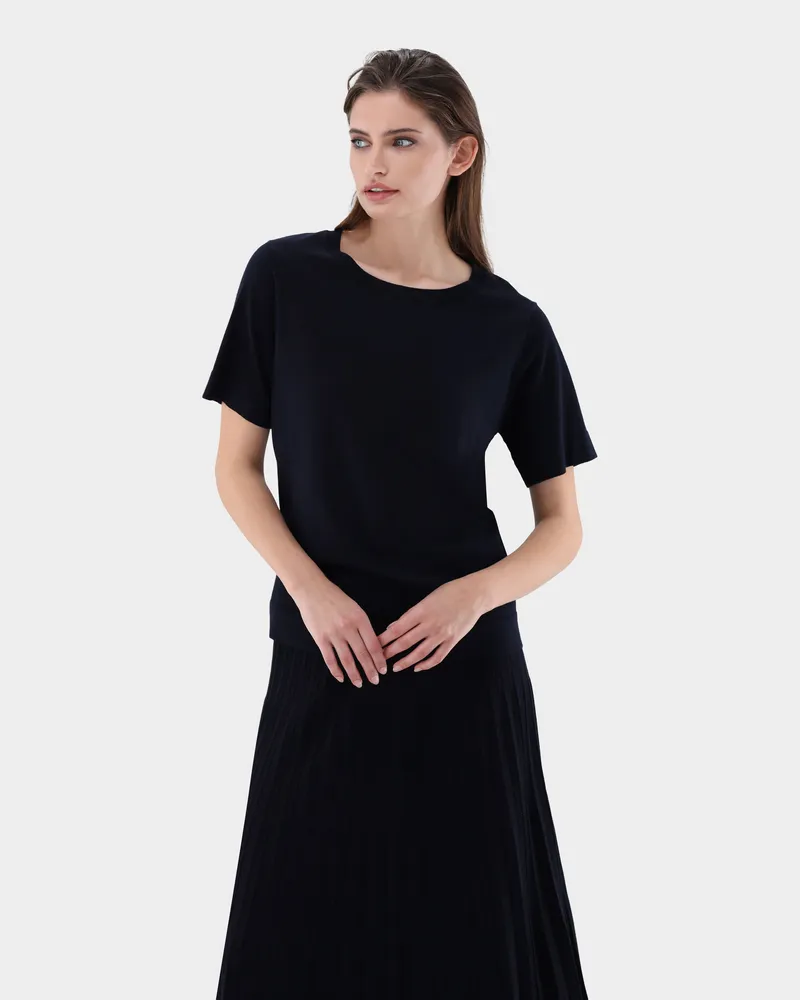 van Laack T-Shirt gestrickt aus Air Cotton mit lockerem Schnitt Blau