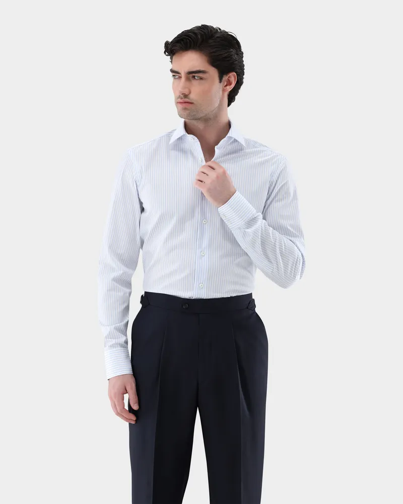 van Laack Bügelfreies Businesshemd gestreift Tailor Fit Blau