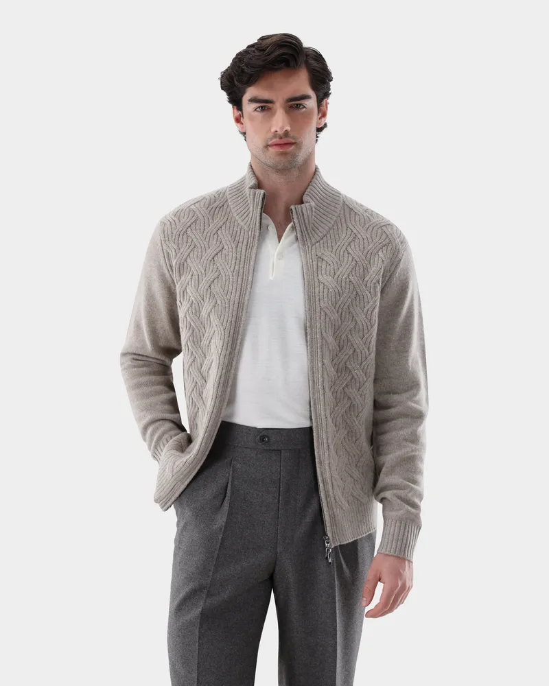 van Laack Zopfstrick Strickjacke mit Kaschmir Beige