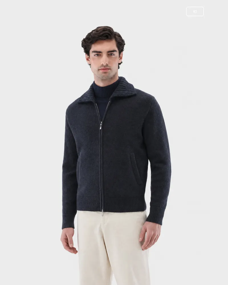 van Laack Bomberjacke aus Wolle gestrickt mit Kragen Blau