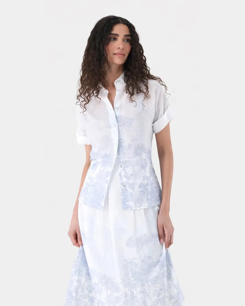 van Laack Hemdbluse kurzarm mit Druck Weiß