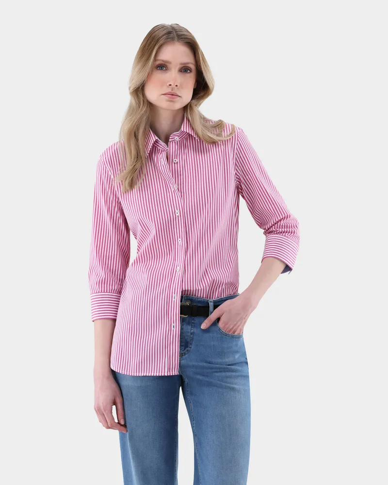van Laack Gestreifte Hemdbluse mit Kontrast Details Rot
