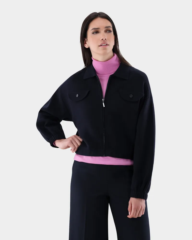 van Laack Kurze Jacke gestrickt mit Wolle Blau