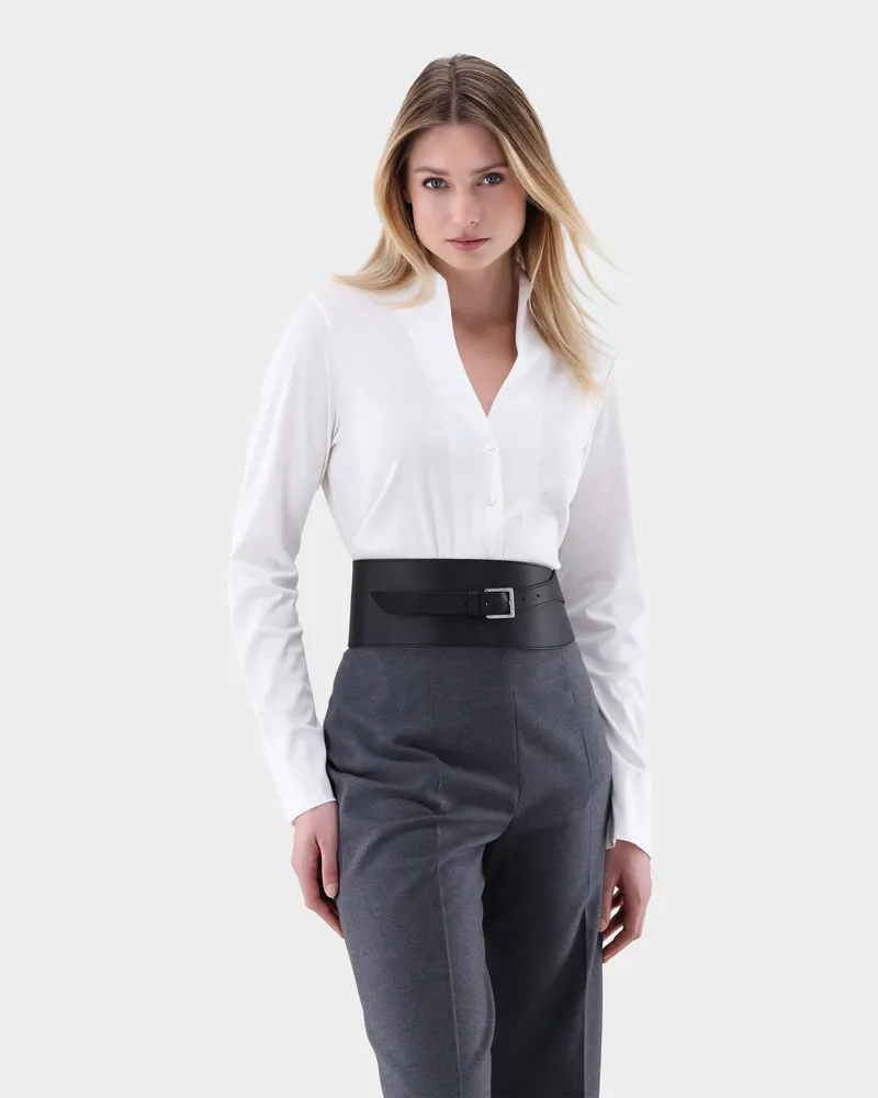 van Laack Kelchkragenbluse aus Schweizer Baumwolljersey Weiß