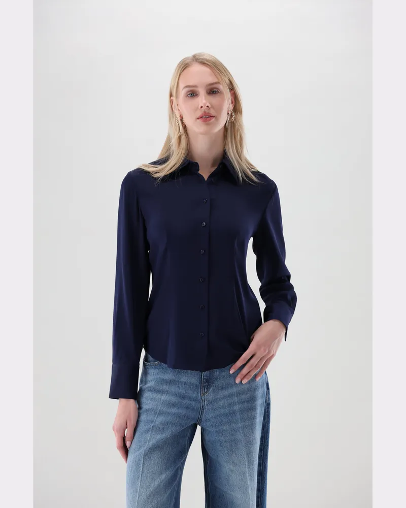 van Laack Hemdbluse aus Seide mit Stretch Blau