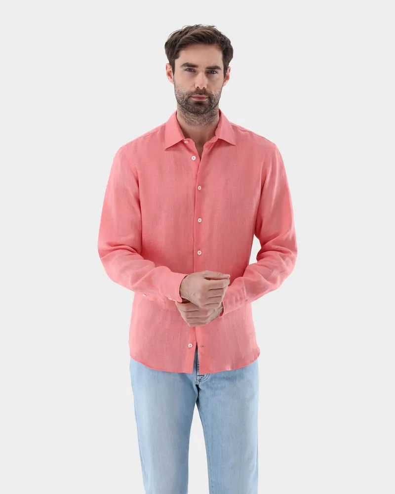 van Laack Leinenhemd mit Kent-Kragen Tailor Fit Koralle