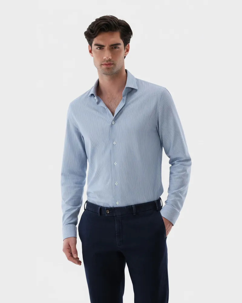 van Laack Gestreiftes Hemd mit 4-Wege Stretch Slim Fit Blau