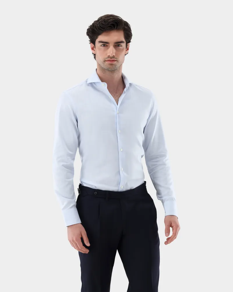 van Laack Businesshemd mit Haifischkragen und Glencheck Blau