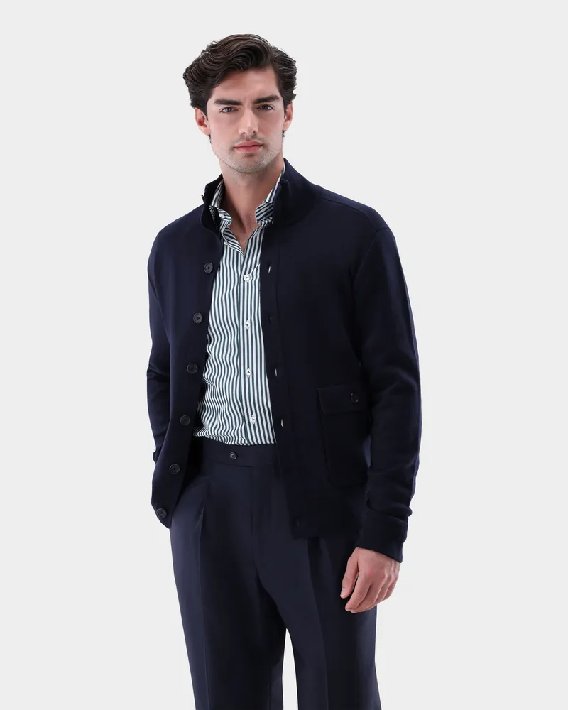 van Laack Strickjacke geknöpft mit Stehkragen Blau