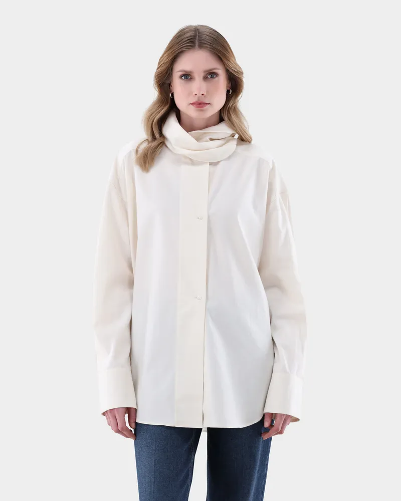 van Laack Loose-Fit-Bluse mit hohem Stehkragen Cremefarben