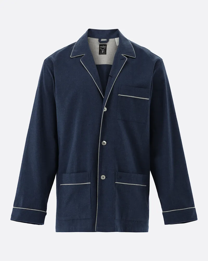 van Laack Flanell Schlafanzug mit Kontrast Blau