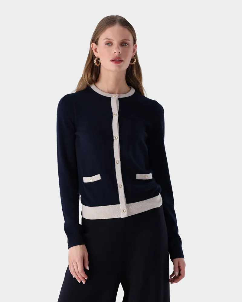 van Laack Strickjacke aus Kaschmir mit Kontrasten Blau