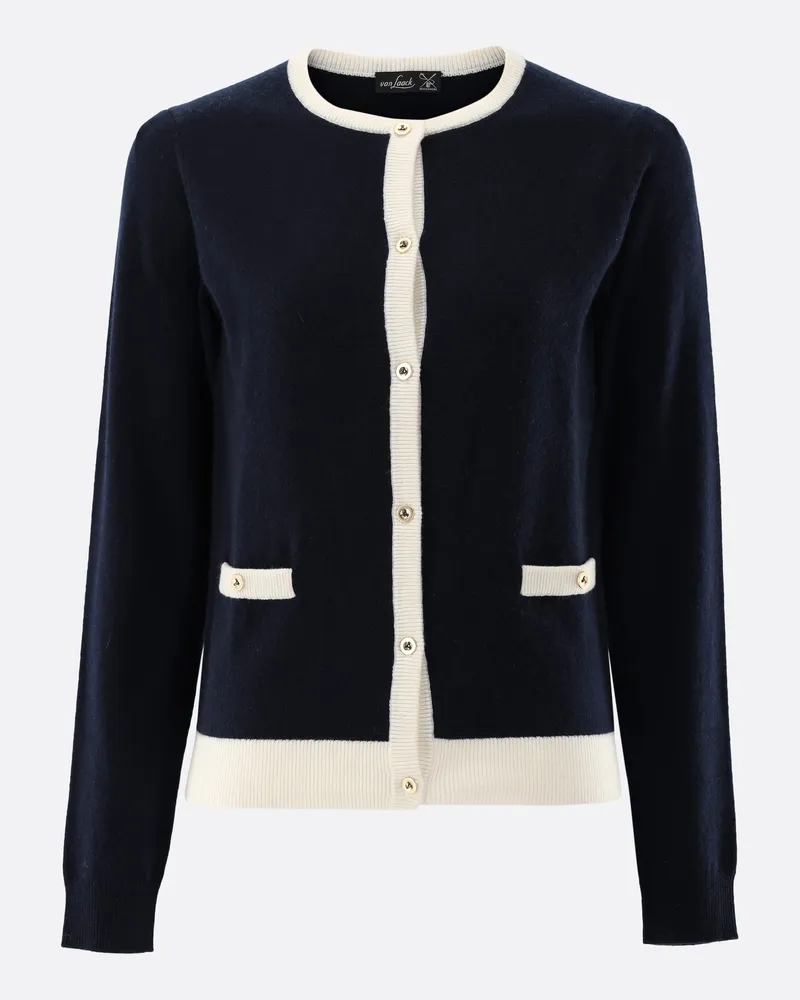 van Laack Strickjacke aus Kaschmir mit Kontrasten Blau
