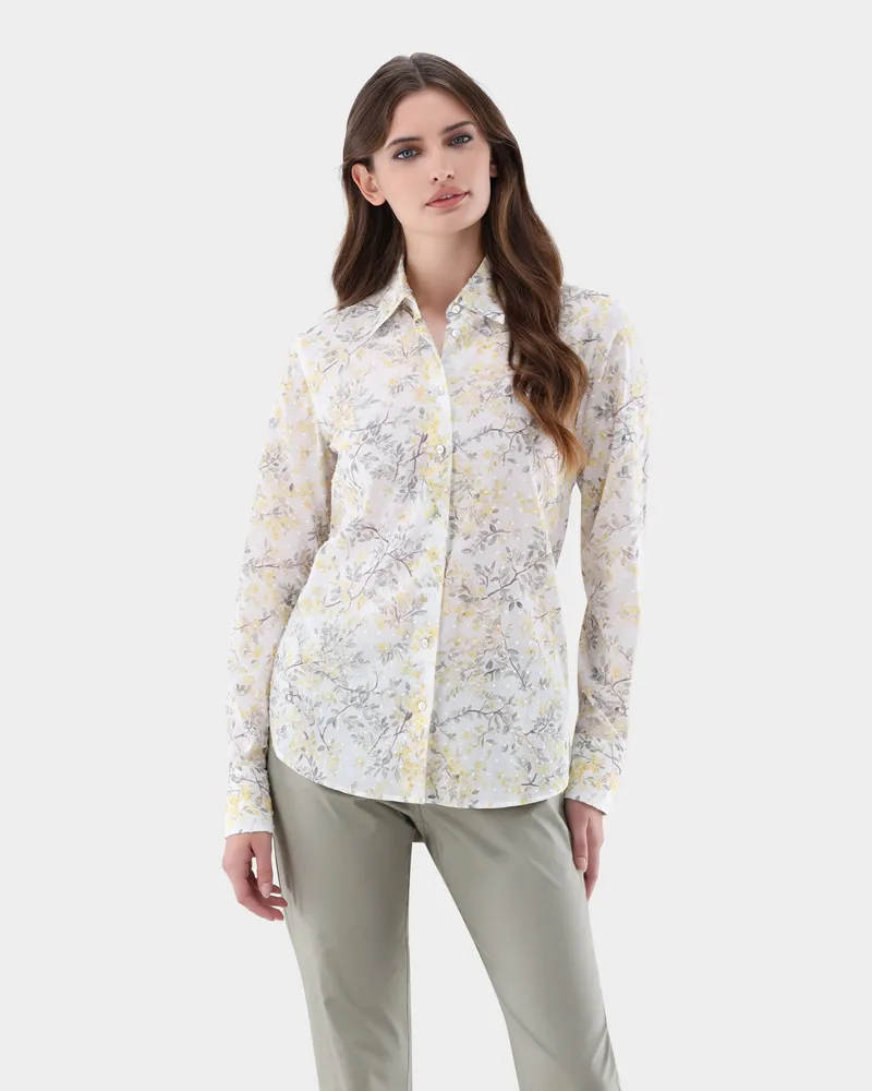van Laack Hemdbluse aus Baumwoll-Plumetis mit Blumendruck Cremefarben