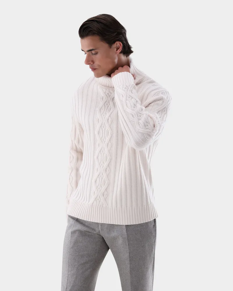 van Laack Rollkragenpullover mit Kaschmir und Zopfmuster Bleichen: