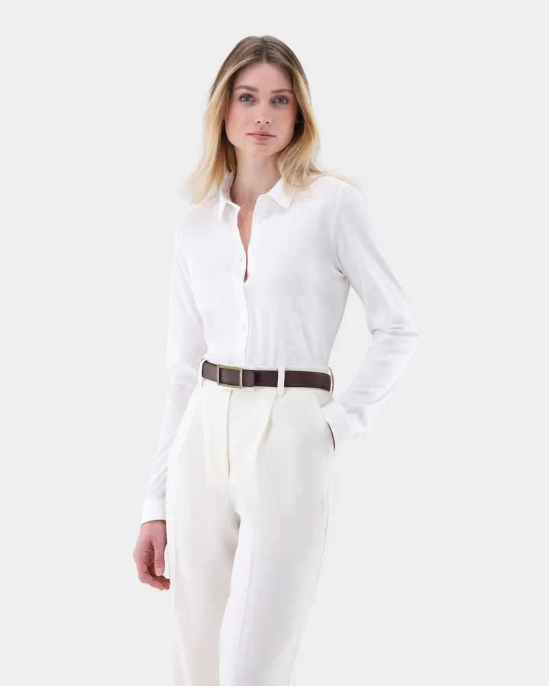 van Laack Taillierte Jersey Hemdbluse Weiß