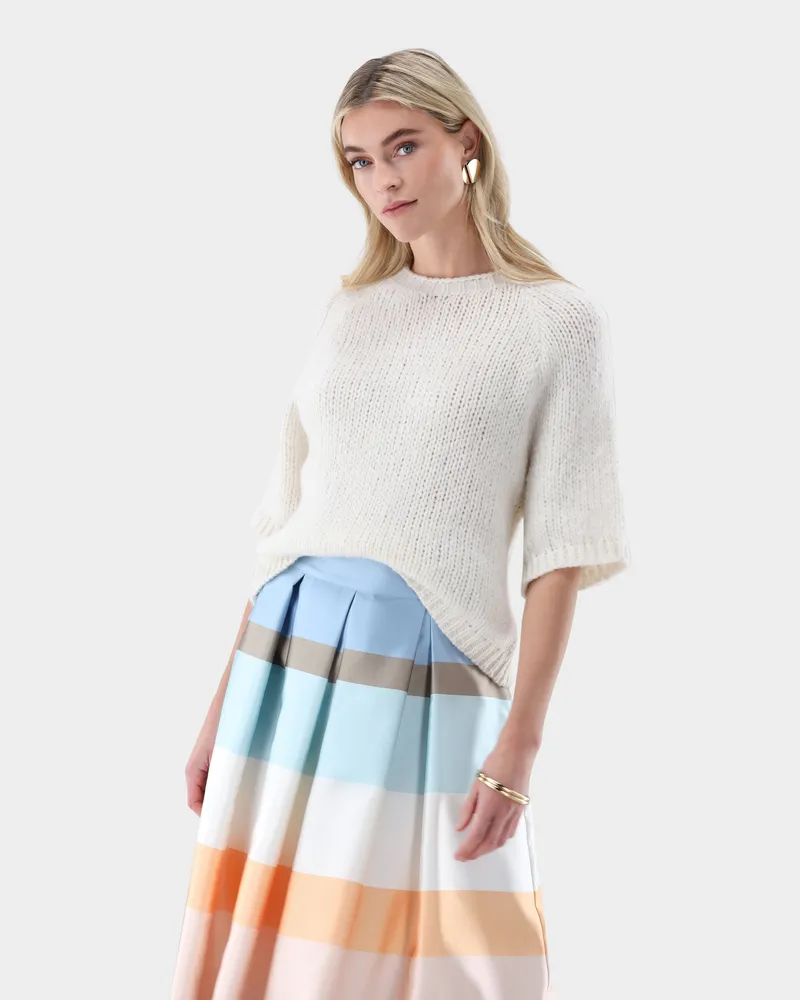 van Laack Lockerer Stehkragenpullover mit Halbarm Cremefarben