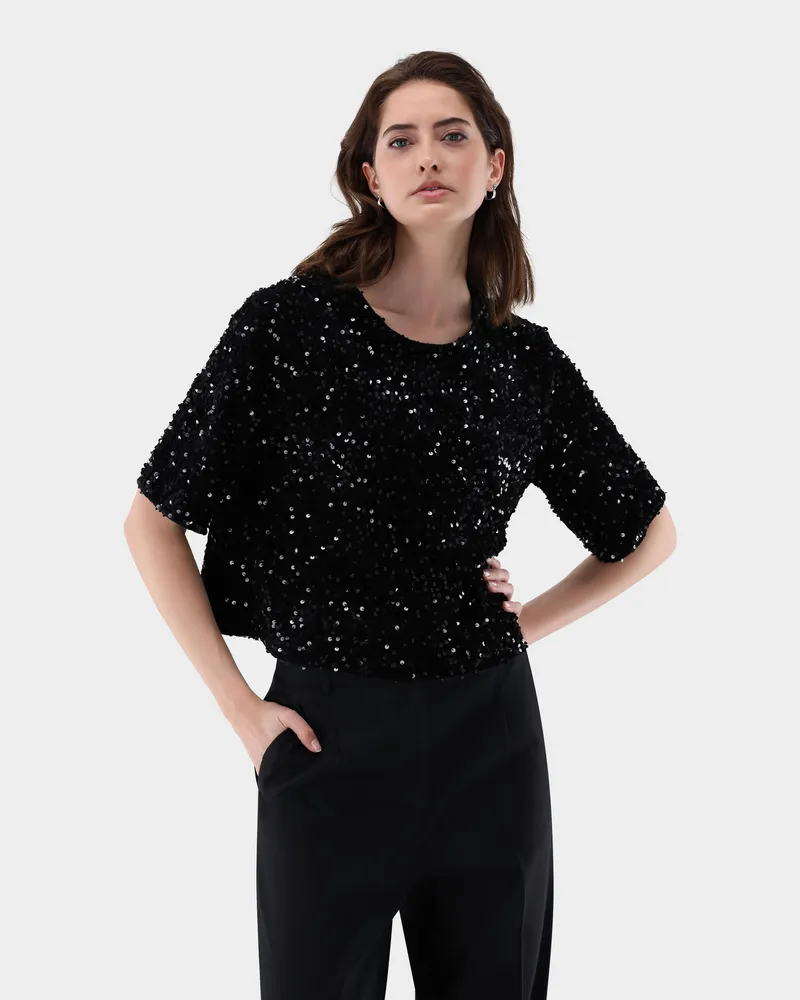 van Laack Top mit Pailletten Schwarz