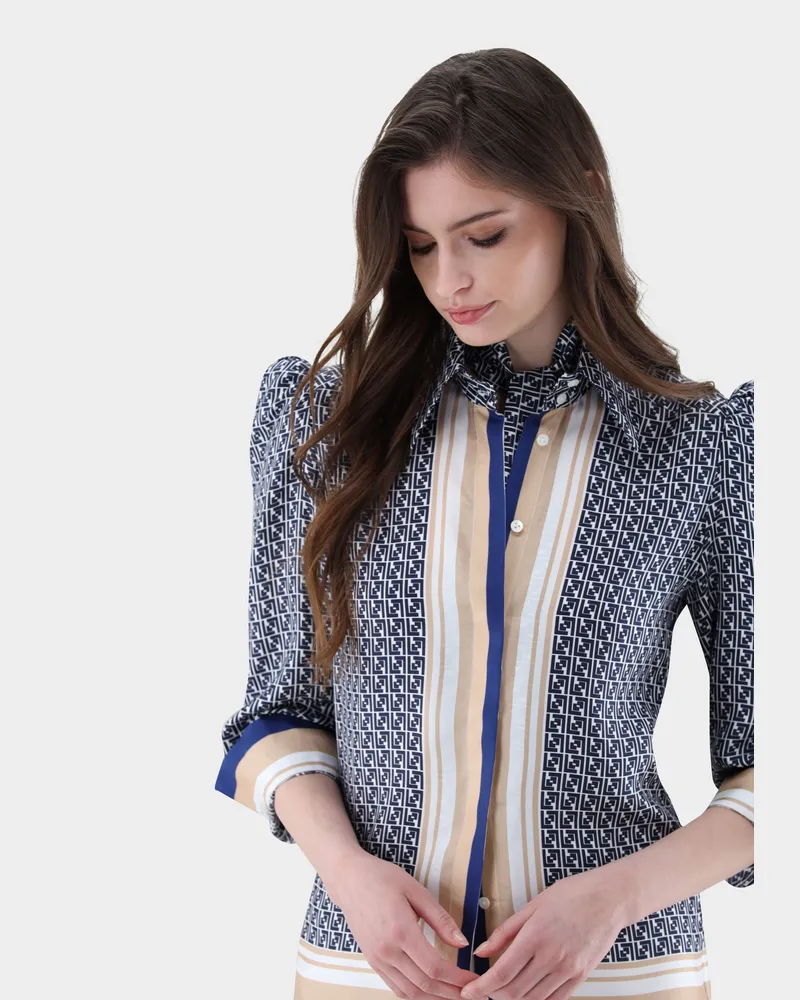 van Laack Hemdbluse aus Seide mit Druck und Schluppe Blau