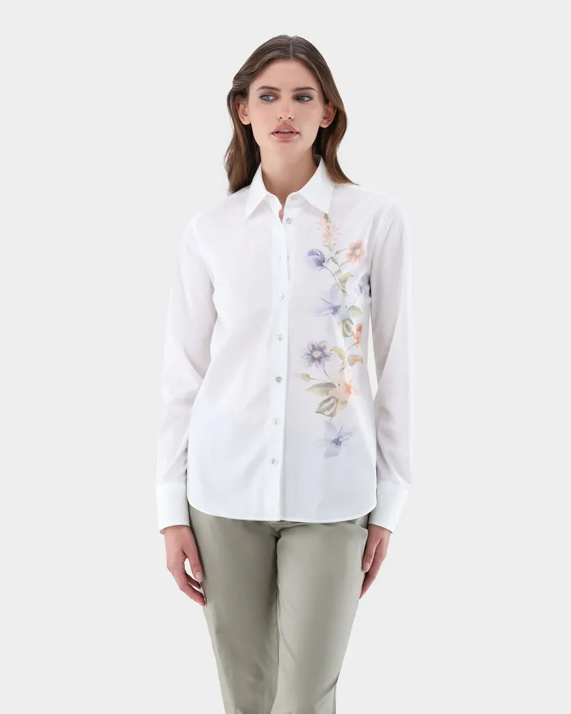 van Laack Hemdbluse mit platziertem Blumendruck Grün