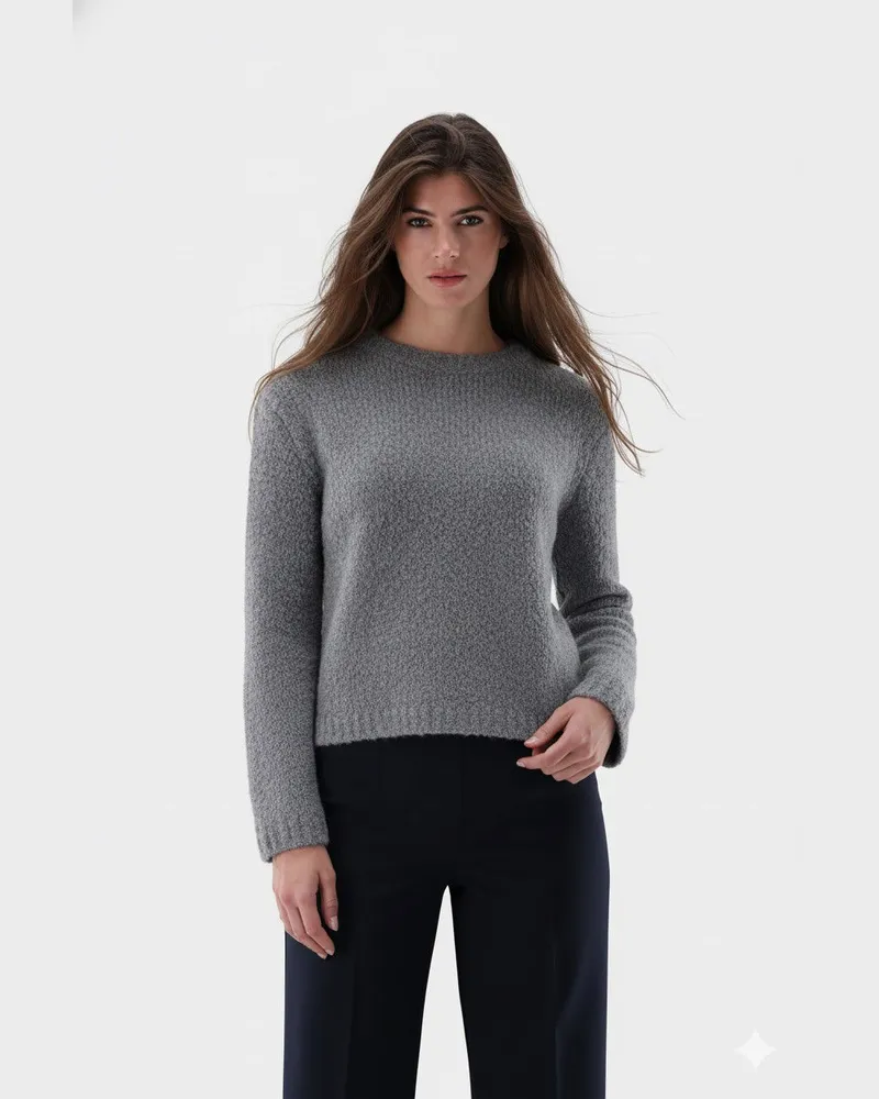 van Laack Rundhalspullover aus Teddy-Strick Grau