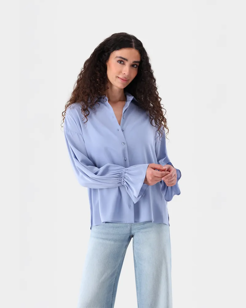 van Laack Hemdbluse aus Seide mit ausgestellten Manschetten Blau
